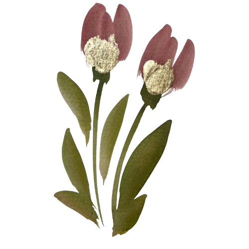 Fiori artistici acquerello verde e rosa, logo elegante di Dimore Pulcino.